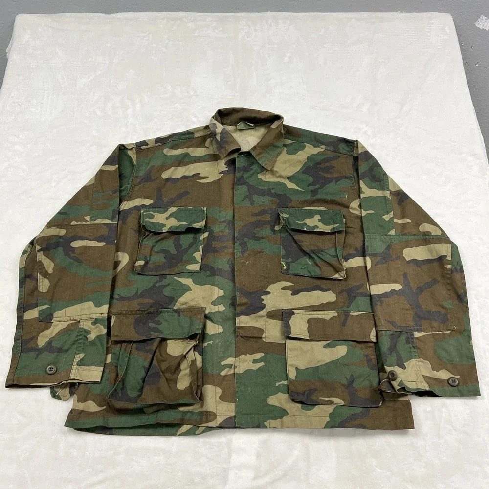 US Military Field Jacket Mens Large Green Woodland Camo Ripstop Utility Coat